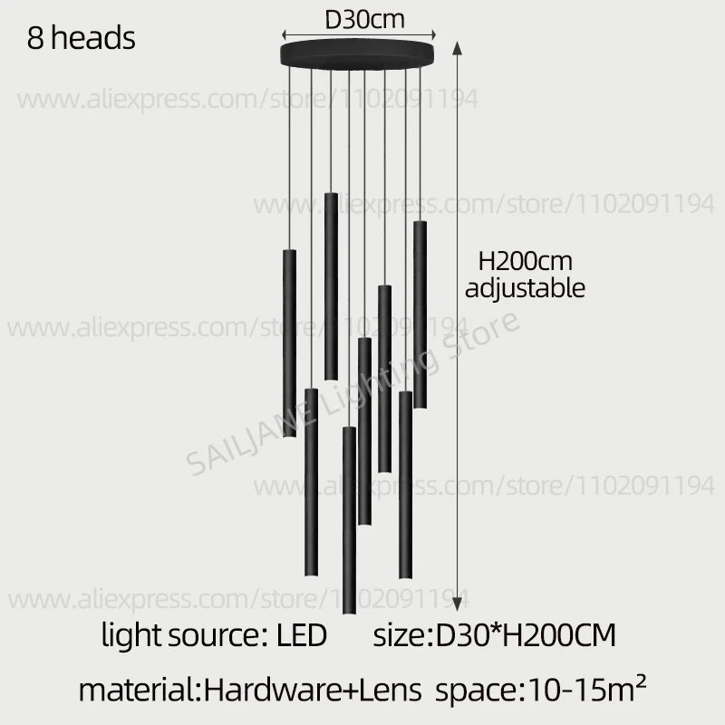 Lighting Modern  –  Simple LED Chandelier Water Pipe Long Chandelier Living Room Hanging Lamp Long Downlight Compound Villa Staircase Chandelier