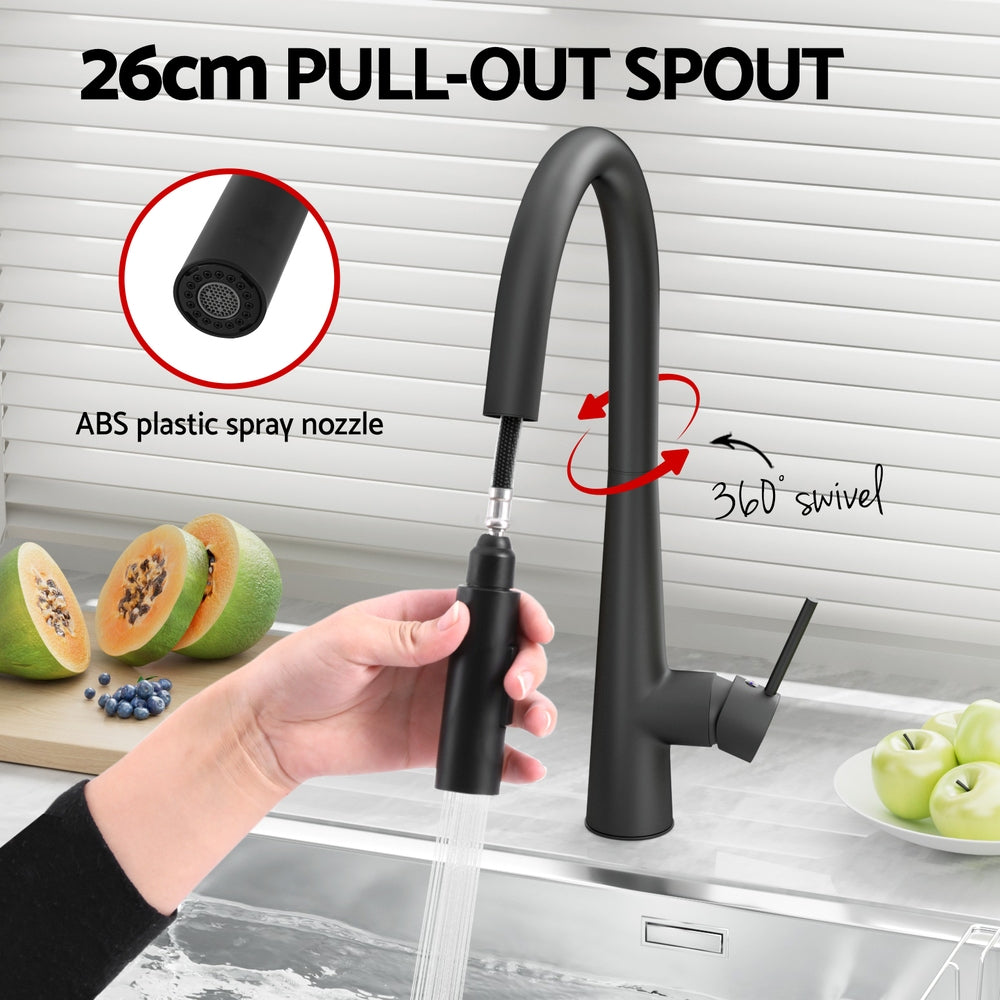 Cefito Kitchen Mixer Tap Pull Out Round 2 Mode Sink Basin Faucet Swivel WELS Black