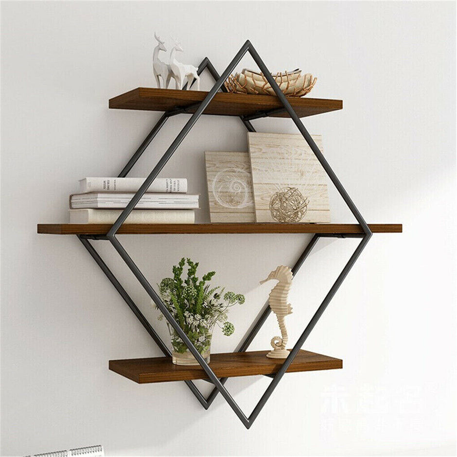 3-Tier Rustic Floating Wall Shelves Wood Display Books
