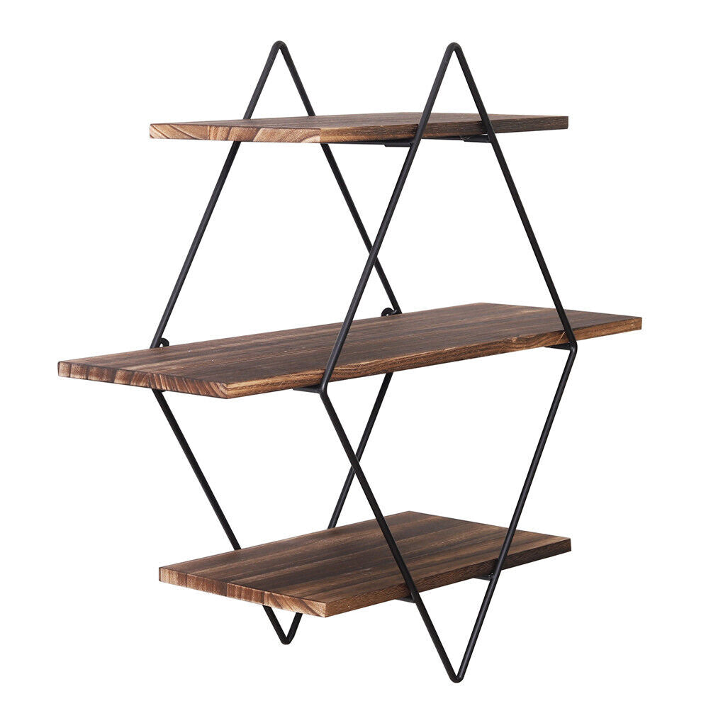 3-Tier Rustic Floating Wall Shelves Wood Display Books