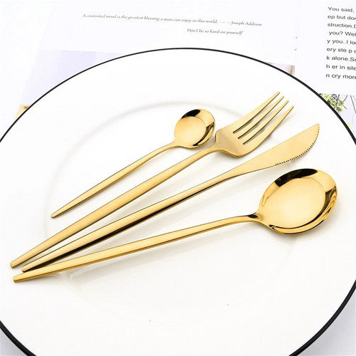 24pc Elegant Stainless Steel Gold Flatware Set Classic Knife Fork Spoon Gift Set