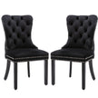 4x Velvet Dining Chairs Upholstered Tufted Kithcen Chair with Solid Wood Legs Stud Trim and Ring-Black