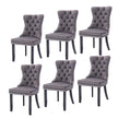 6x Velvet Dining Chairs Upholstered Tufted Kithcen Chair with Solid Wood Legs Stud Trim and Ring-Gray