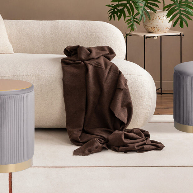 2X Side Table Storage Ottoman - Velvet Stool MIRA Grey