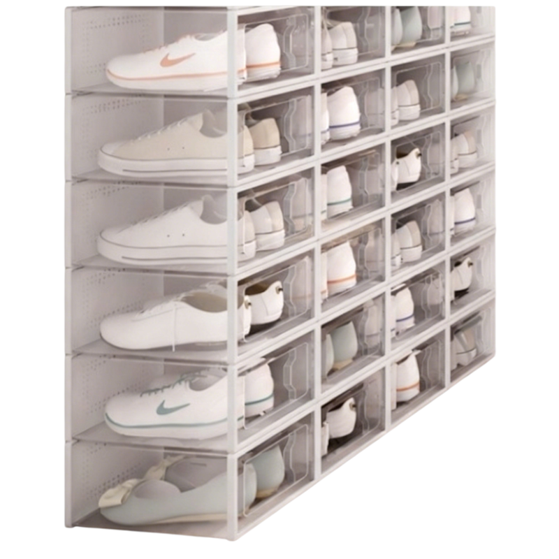 2-Pack Black Clear Stackable Shoe Storage Organizer Boxes - Durable Plastic Sneaker Display and Closet Storage Containers with Magnetic Drop Front