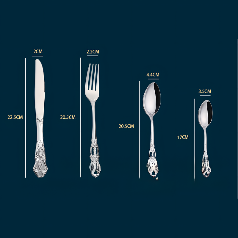 4Set / 16PCS Gold Royal Court Cutlery Set - Vintage Hollow Engraved 410 Stainless Steel Dinnerware with Gift Box